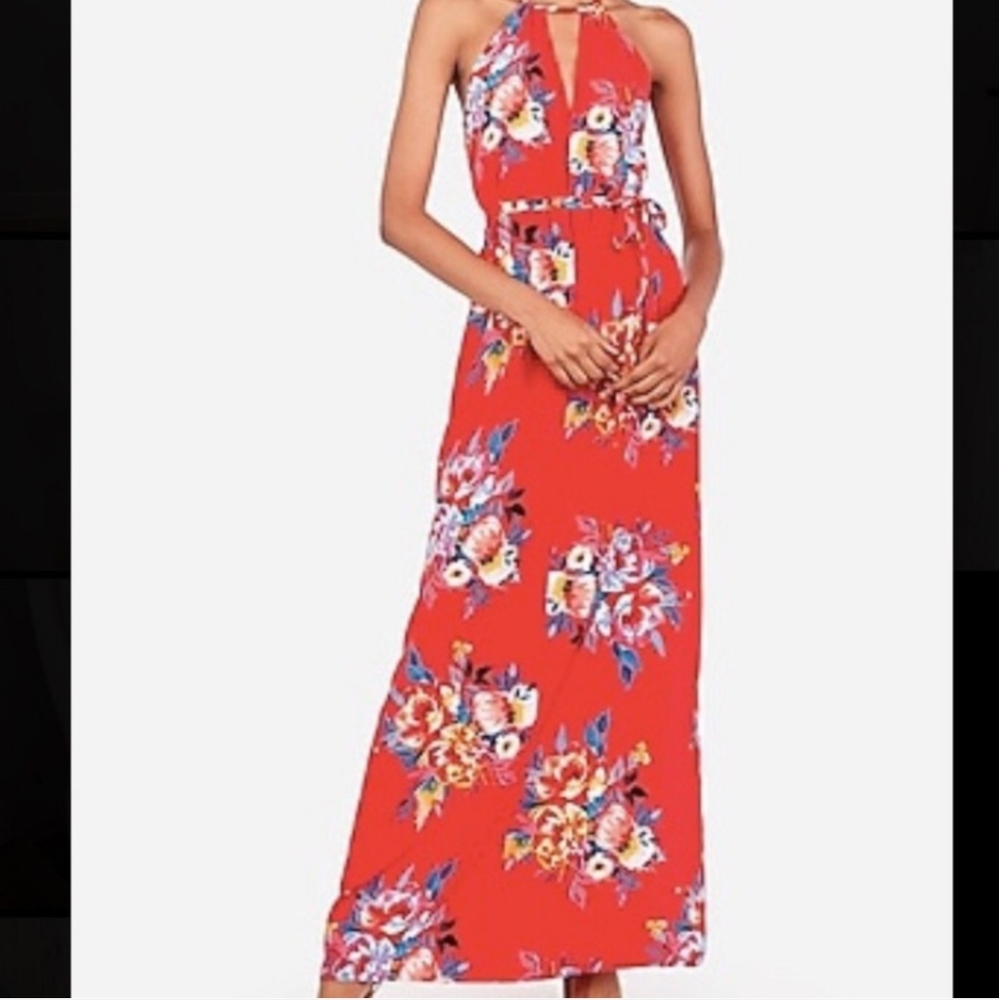 Express Red Floral Maxi Dress